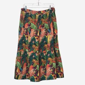 O.P.T x Tuckernuck Cotton Tropical Palm Leaf Tiered Midi Skirt Multicolor Size L